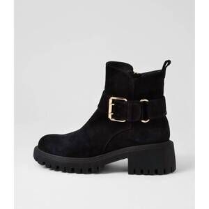 NEW DJANGO & JULIETTE women's qualtie heeled ankle boots in black suede